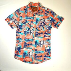 Red Camel Men's Short Sleeve Pink Blue Tropical Shirt Size Small